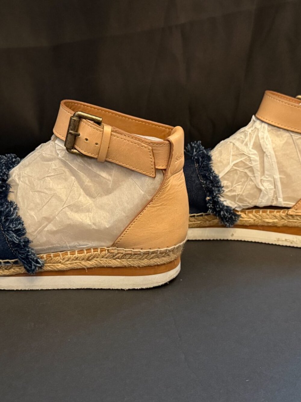 Authentic See by Chloé Denim Frayed Wedge Sandals (8) - Picture 10 of 14